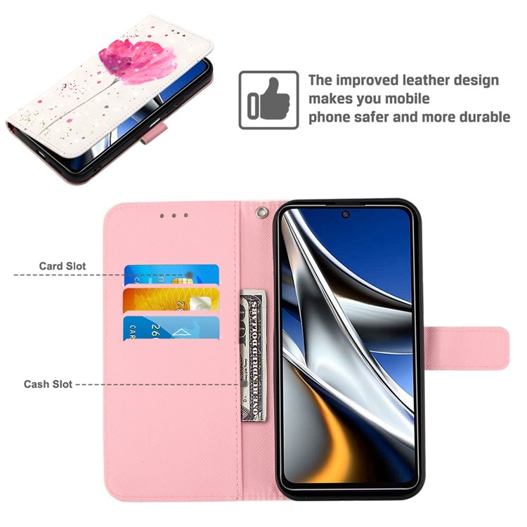 For Xiaomi Poco X4 Pro 5G YB Pattern Printing Leather Series-2 Full Body Protection 3D Pattern Stand PU Leather Anti-drop Case Shell with Wallet - Flower-6