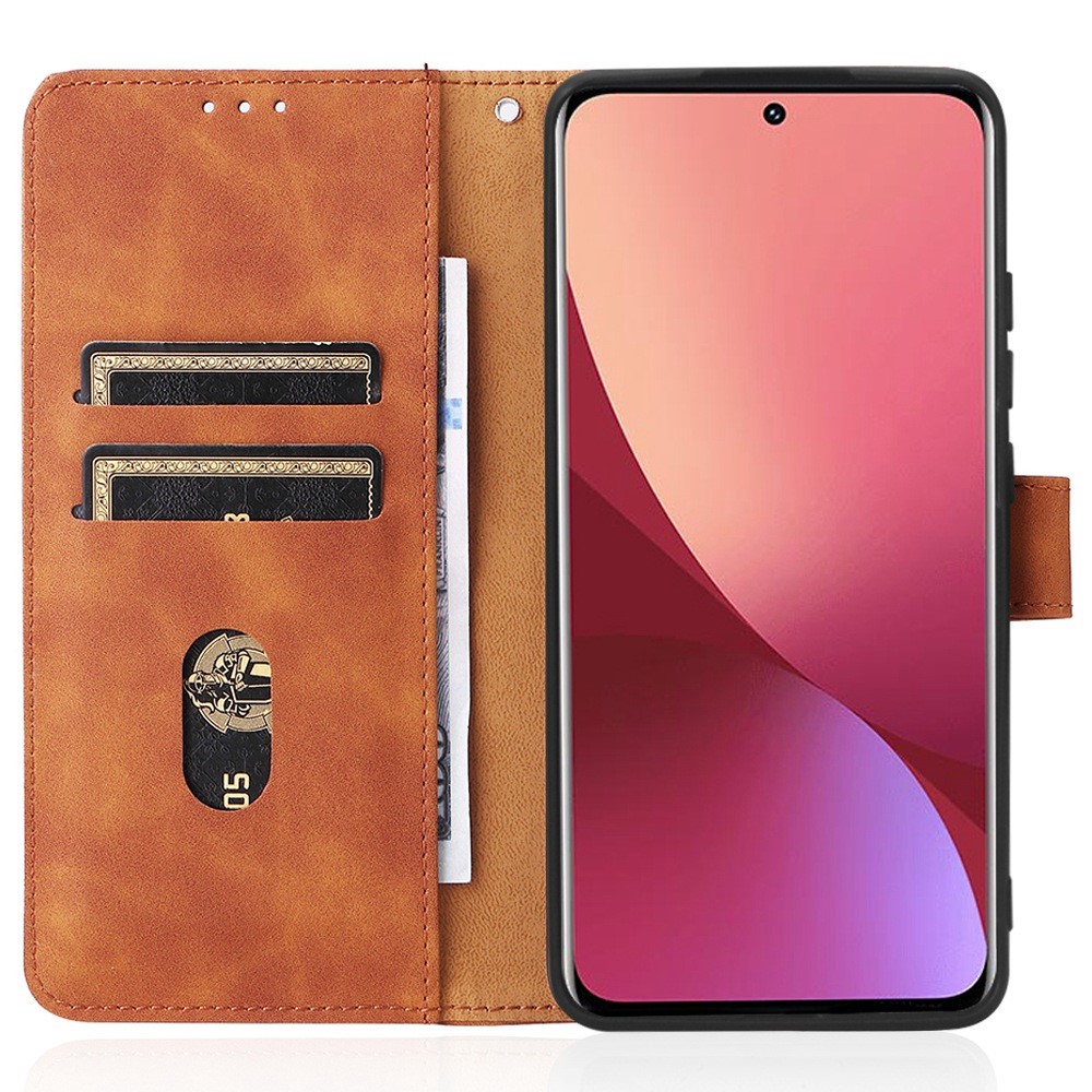 For Xiaomi 12 Lite Anti-scratch PU Leather Wallet Phone Case Stand Magnetic Closure Skin-touch Feeling Shockproof Flip Cover - Brown-2