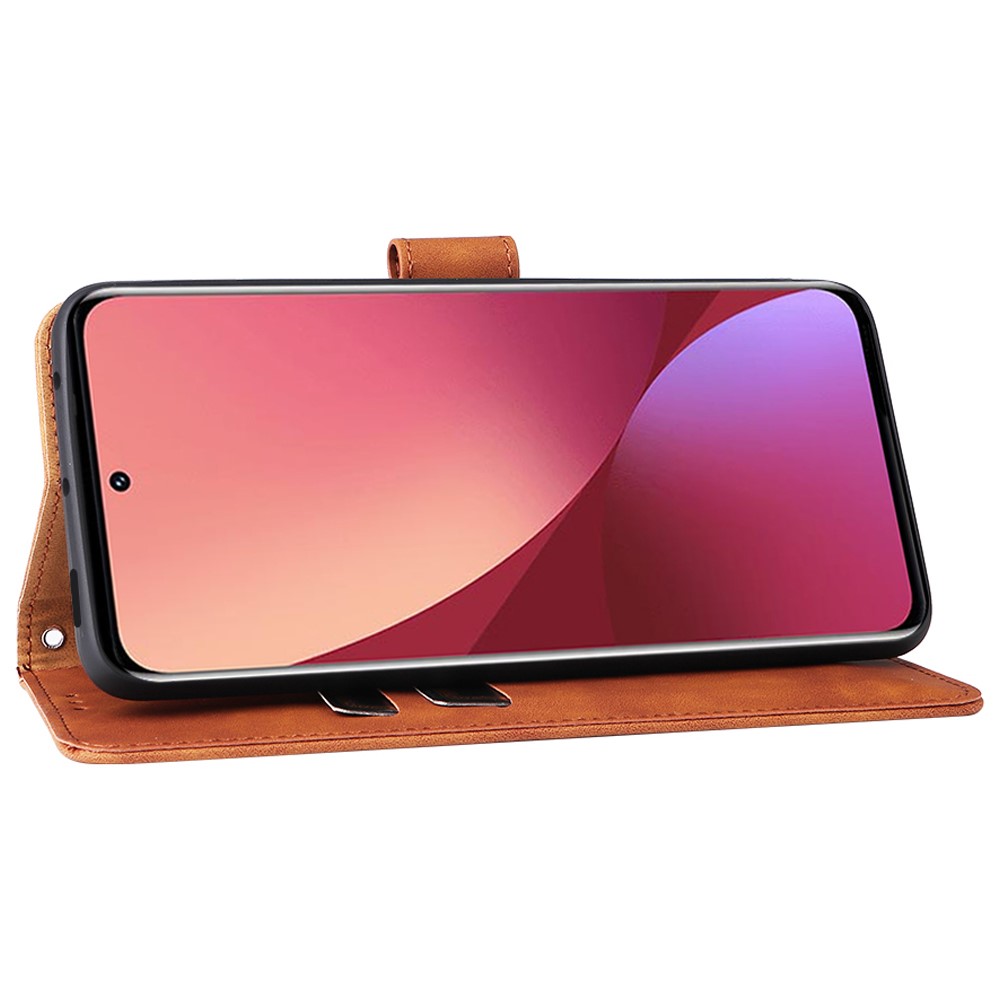 For Xiaomi 12 Lite Anti-scratch PU Leather Wallet Phone Case Stand Magnetic Closure Skin-touch Feeling Shockproof Flip Cover - Brown-3