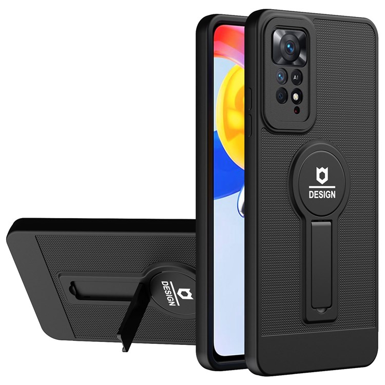 For Xiaomi Redmi Note 11 Pro 4G (MediaTek)/Note 11 Pro 5G (Qualcomm) Multiple Protection Phone Case Anti-fall Cellphone Cover Built-in Magnetic Suction Kickstand - Black-1
