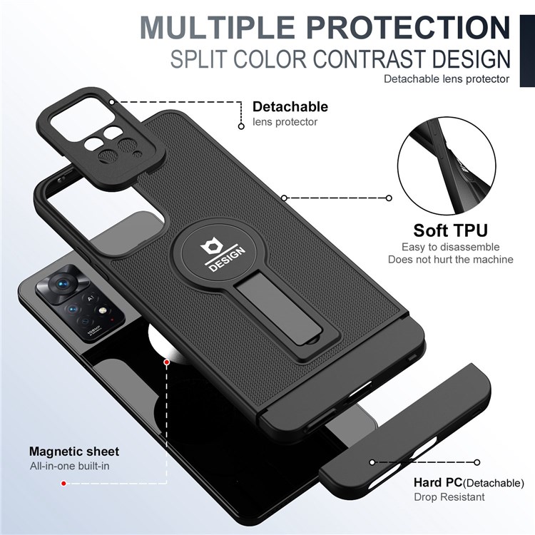 For Xiaomi Redmi Note 11 Pro 4G (MediaTek)/Note 11 Pro 5G (Qualcomm) Multiple Protection Phone Case Anti-fall Cellphone Cover Built-in Magnetic Suction Kickstand - Black-2