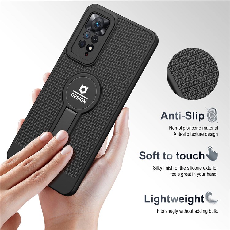 For Xiaomi Redmi Note 11 Pro 4G (MediaTek)/Note 11 Pro 5G (Qualcomm) Multiple Protection Phone Case Anti-fall Cellphone Cover Built-in Magnetic Suction Kickstand - Black-4