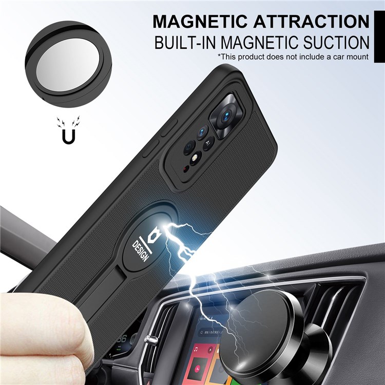 For Xiaomi Redmi Note 11 Pro 4G (MediaTek)/Note 11 Pro 5G (Qualcomm) Multiple Protection Phone Case Anti-fall Cellphone Cover Built-in Magnetic Suction Kickstand - Black-5