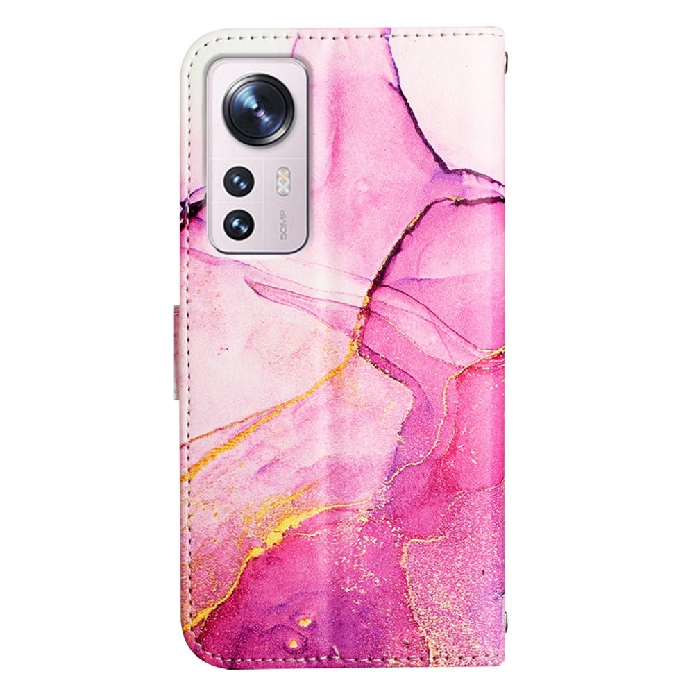 YB Pattern Printing Leather Series-5 for Xiaomi 12 Lite 5G Marble Pattern Magnetic Clasp PU Leather Phone Stand Wallet Case with Strap - Pink/Purple/Gold 001-7