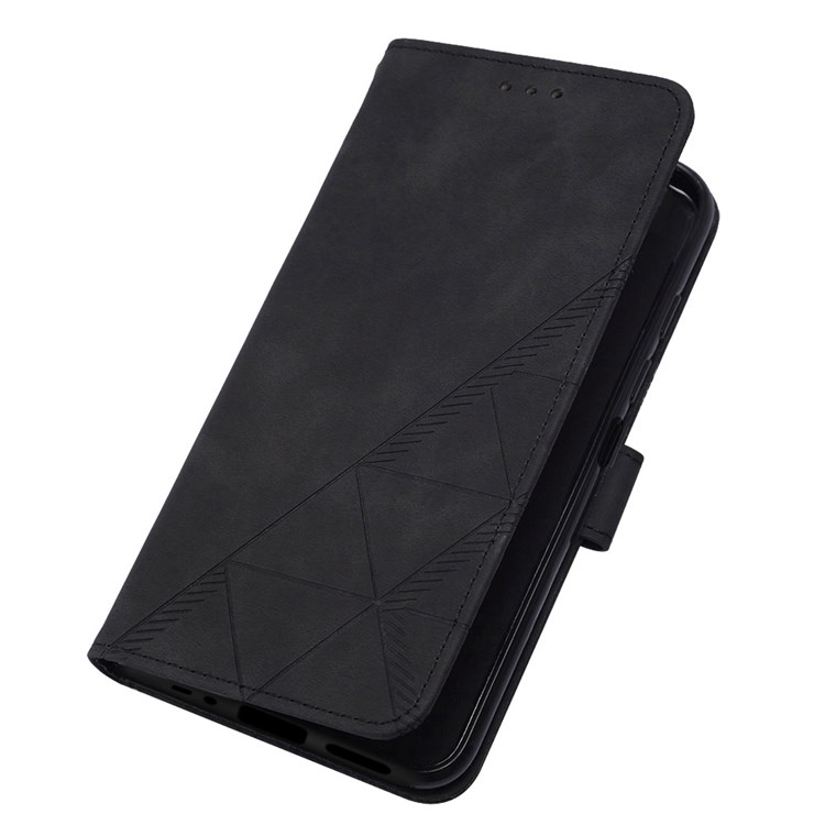 Anti-fall Phone Flip Case for Xiaomi Poco M4 5G YB Imprinting Series-1 Lines Imprinted PU Leather Wallet Cover Stand with Card Holder Wear-resistant Phone Case with Strap - Black-4