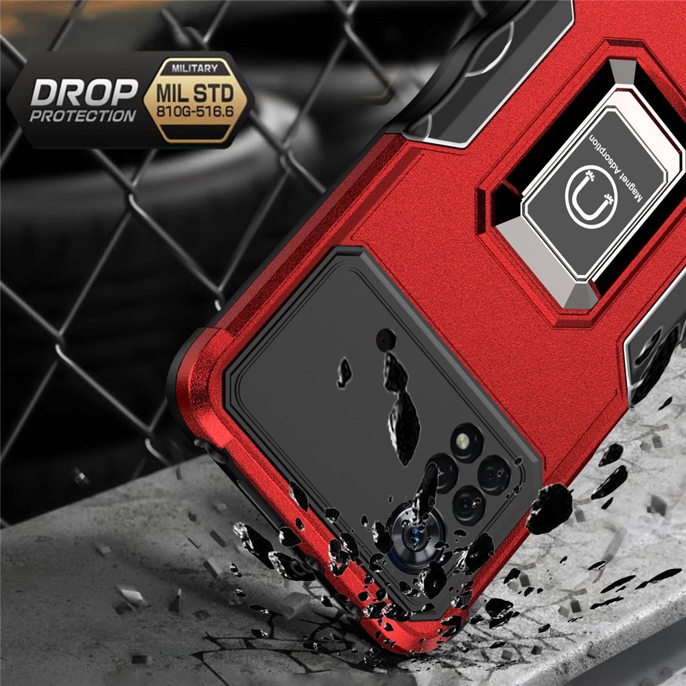 For Xiaomi Poco X4 Pro 5G Built-in Kickstand Hard PC Soft TPU Hybrid Case Anti-drop Wear-resistant Phone Cover - Red-4
