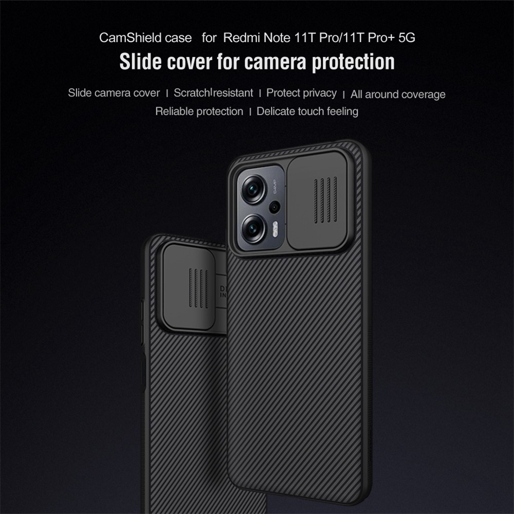 NILLKIN for Xiaomi Redmi Note 11T Pro 5G/Note 11T Pro+ 5G CamShield Hard PC Case Twill Texture Back Shell with Slide Camera Lens Cover- Black-3
