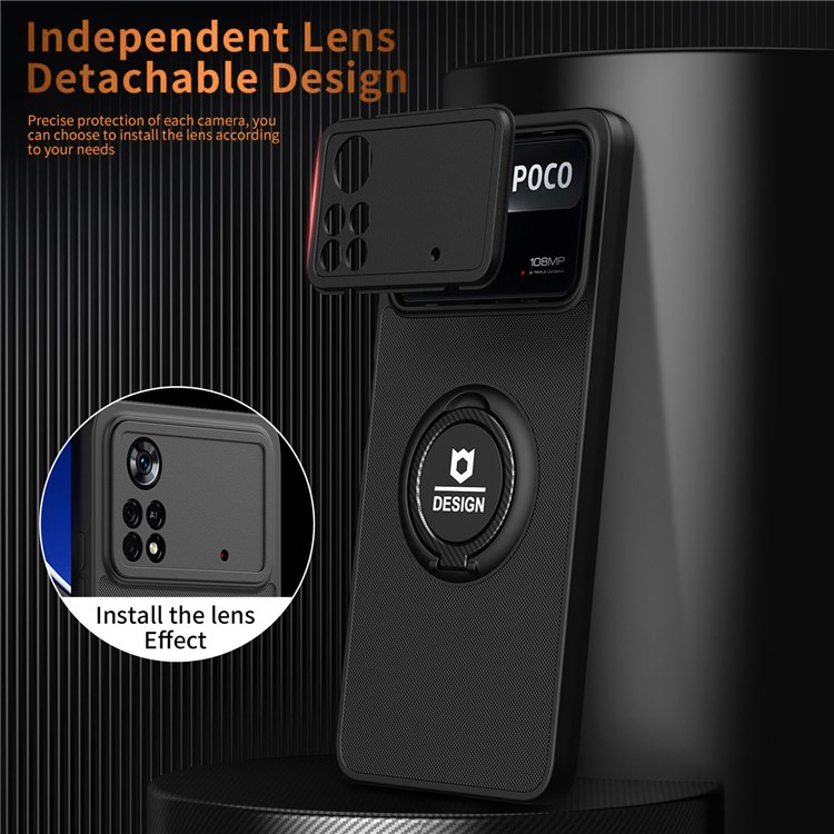 For Xiaomi Poco X4 Pro 5G Anti-fingerprints Cell Phone Cover Hard PC+ TPU Phone Case Protector with Kickstand - Black/Black-2