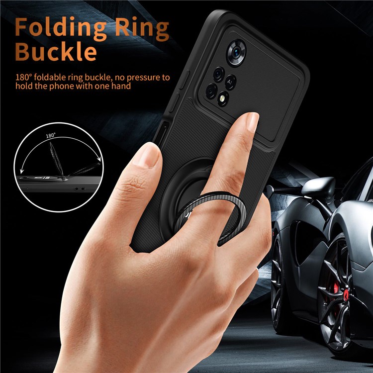 For Xiaomi Poco X4 Pro 5G Anti-fingerprints Cell Phone Cover Hard PC+ TPU Phone Case Protector with Kickstand - Black/Black-3