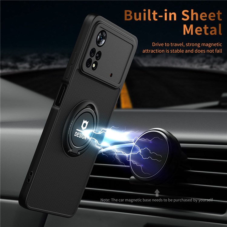 For Xiaomi Poco X4 Pro 5G Anti-fingerprints Cell Phone Cover Hard PC+ TPU Phone Case Protector with Kickstand - Black/Black-5