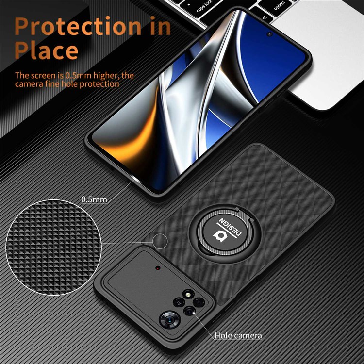 For Xiaomi Poco X4 Pro 5G Anti-fingerprints Cell Phone Cover Hard PC+ TPU Phone Case Protector with Kickstand - Black/Black-6