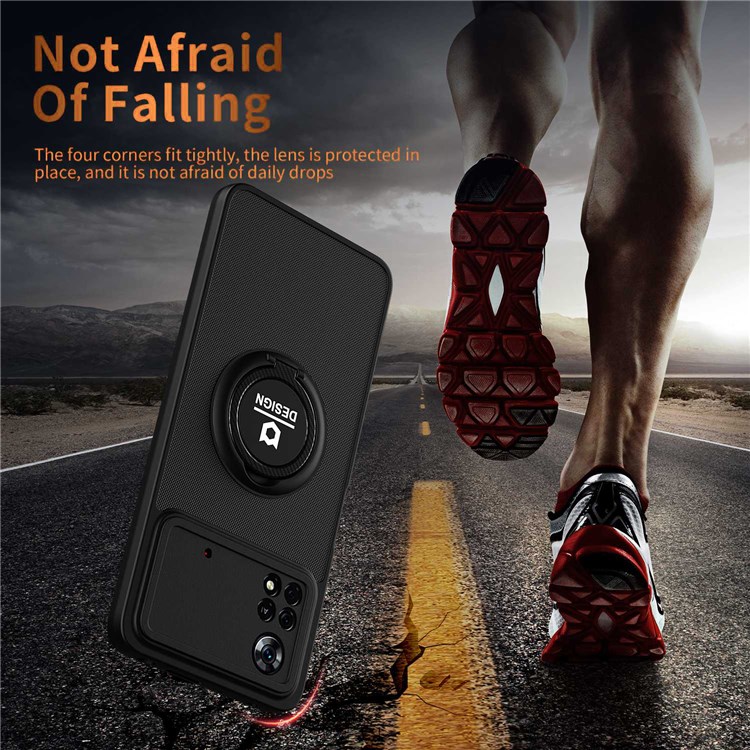For Xiaomi Poco X4 Pro 5G Anti-fingerprints Cell Phone Cover Hard PC+ TPU Phone Case Protector with Kickstand - Black/Black-7