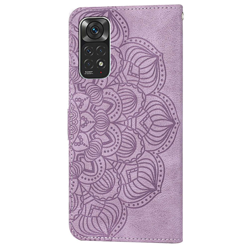 For Xiaomi Redmi Note 11 4G (Qualcomm) Anti-scratch Stand Phone Case Mandala Flower Imprinted PU Leather Wallet Cover - Purple-10
