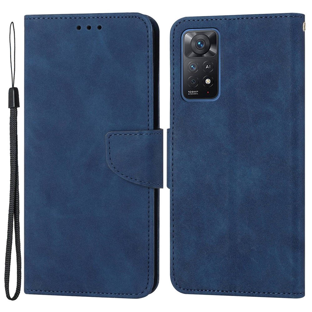 For Xiaomi Redmi Note 11 Pro 4G (MediaTek) Anti-fall Solid Color Leather Phone Case Viewing Stand Protective Wear-resistant Phone Cover - Blue-1