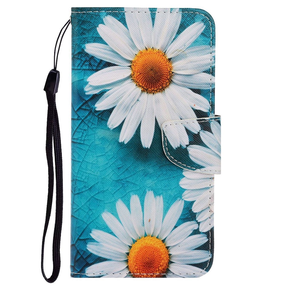 Pattern Printing PU Leather Phone Cover for Xiaomi 12 Lite 5G, Wallet Stand Cross Texture Case with Strap - Chrysanthemum-7