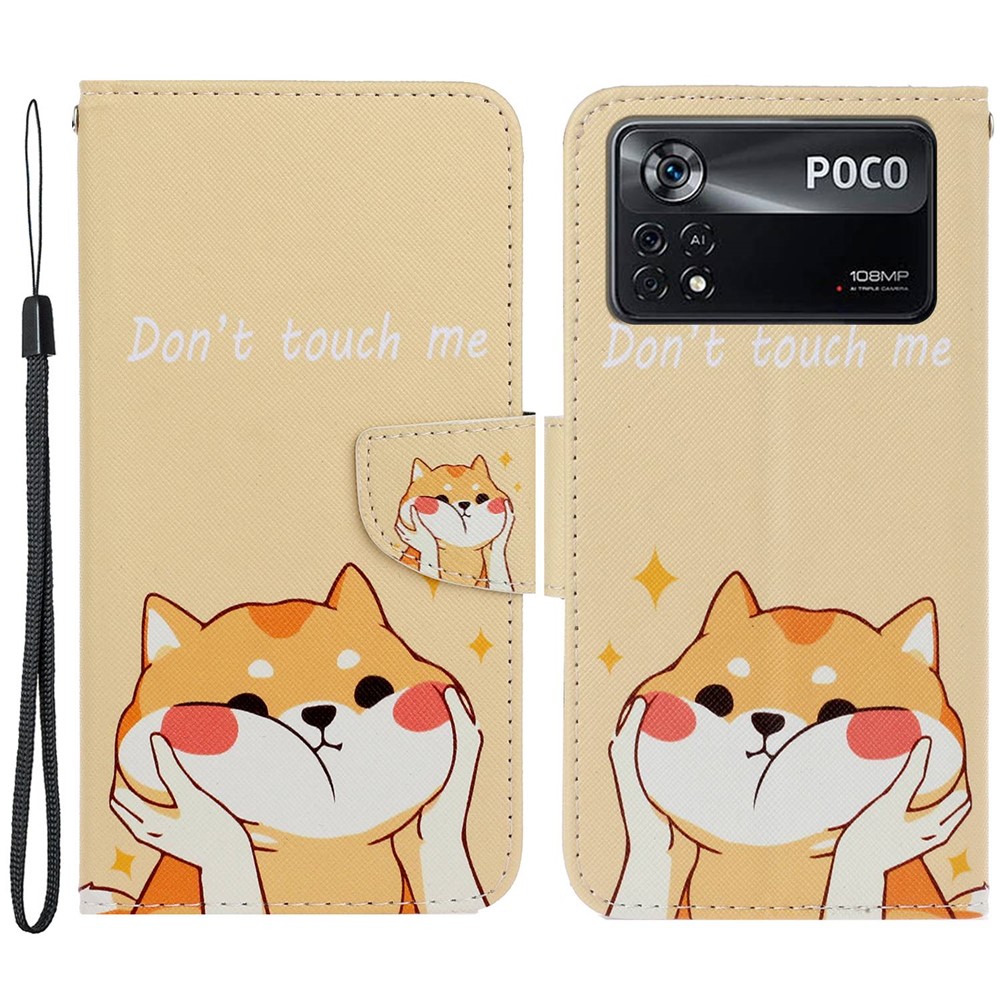 Pattern Printing PU Leather Stand Case for Xiaomi Poco X4 Pro 5G, Cross Texture Magnetic Clasp Wallet Phone Cover with Strap - Akita Dog-1
