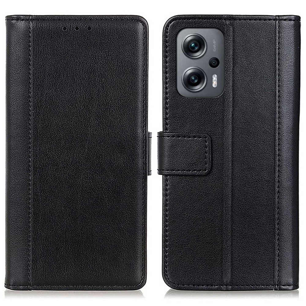 For Xiaomi Redmi Note 11T Pro 5G Smooth Textured PU Leather Stand Case All-round Protection Wallet Phone Cover - Black-1