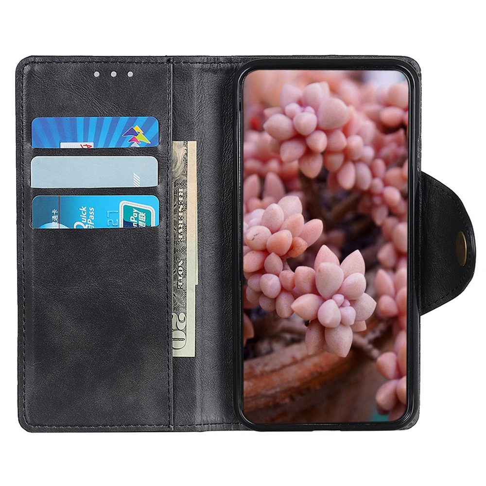 For Xiaomi Redmi Note 11T Pro 5G Anti-scratch Phone Case Magnetic Brass Buckle PU Leather + TPU Wallet Card Holder Full Protection Cover Stand - Black-2