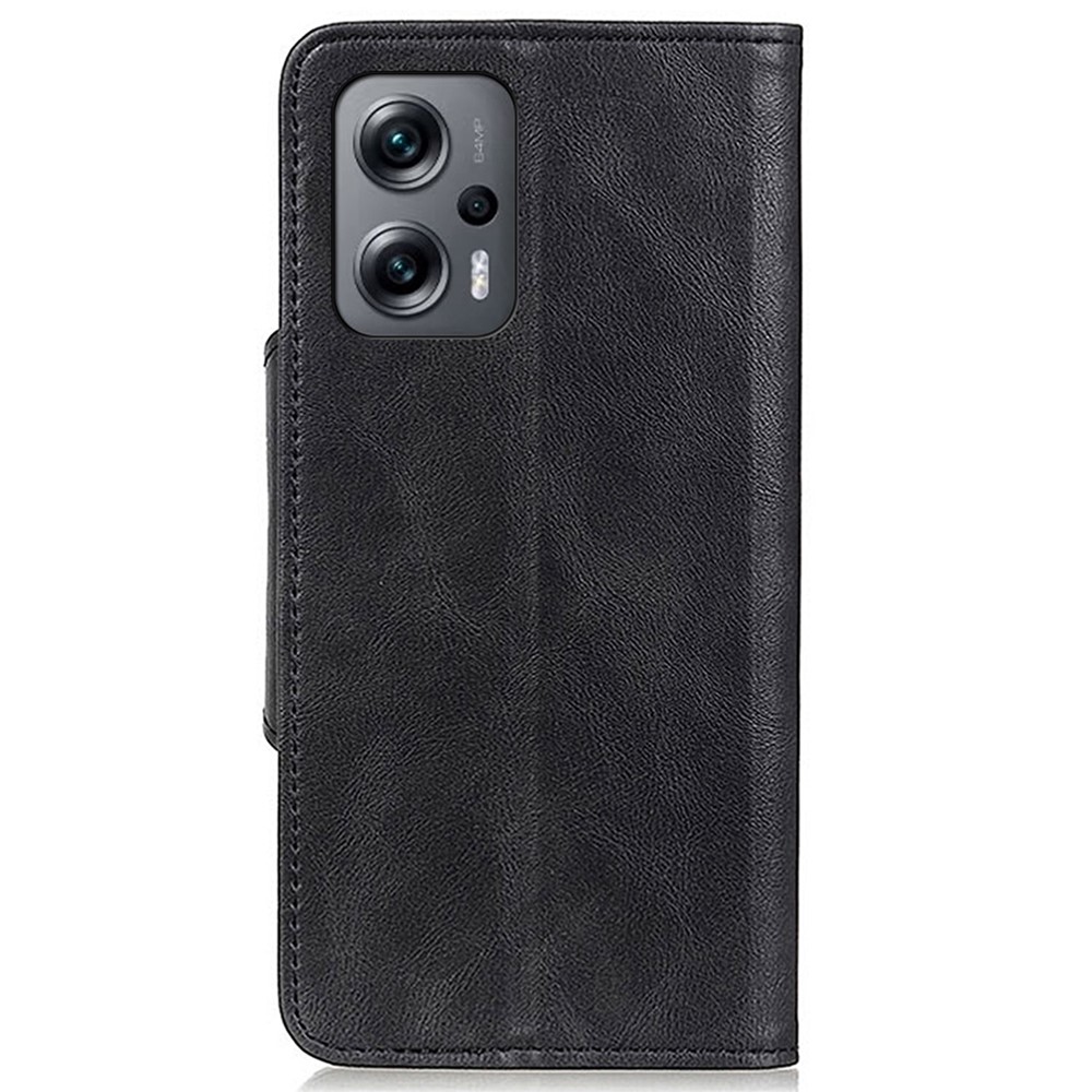 For Xiaomi Redmi Note 11T Pro 5G Anti-scratch Phone Case Magnetic Brass Buckle PU Leather + TPU Wallet Card Holder Full Protection Cover Stand - Black-8
