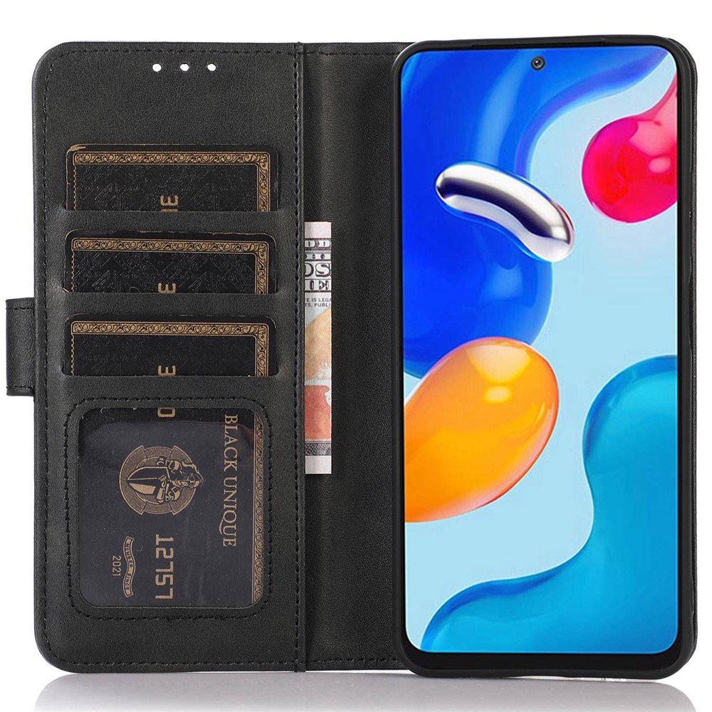 For Xiaomi Redmi Note 11T Pro 5G Shockproof Textured PU Leather Anti-drop Folio Flip Phone Case Wallet Full Protection Cover Stand Card Holder - Black-2