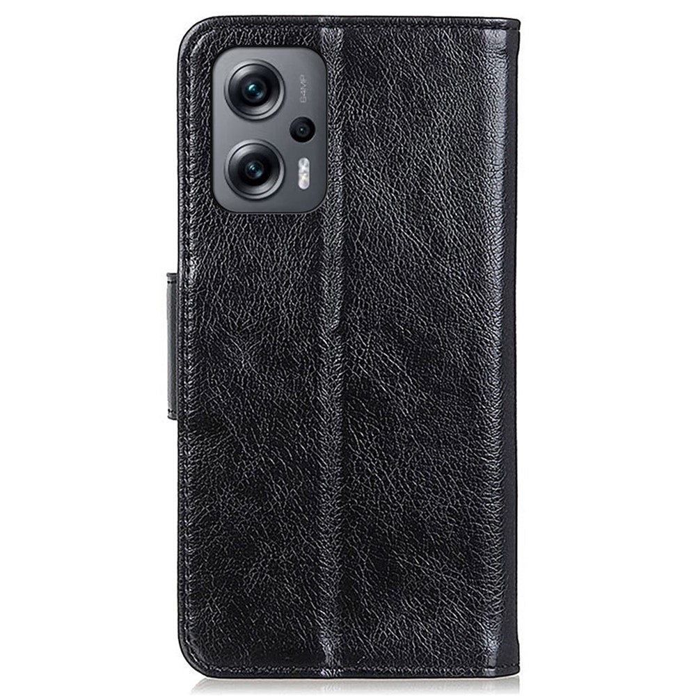 For Xiaomi Redmi Note 11T Pro 5G Shockproof Nappa Texture Phone Wallet Flip Cover Split Leather Magnetic Closure Stand Folio Full Protection Case - Black-8