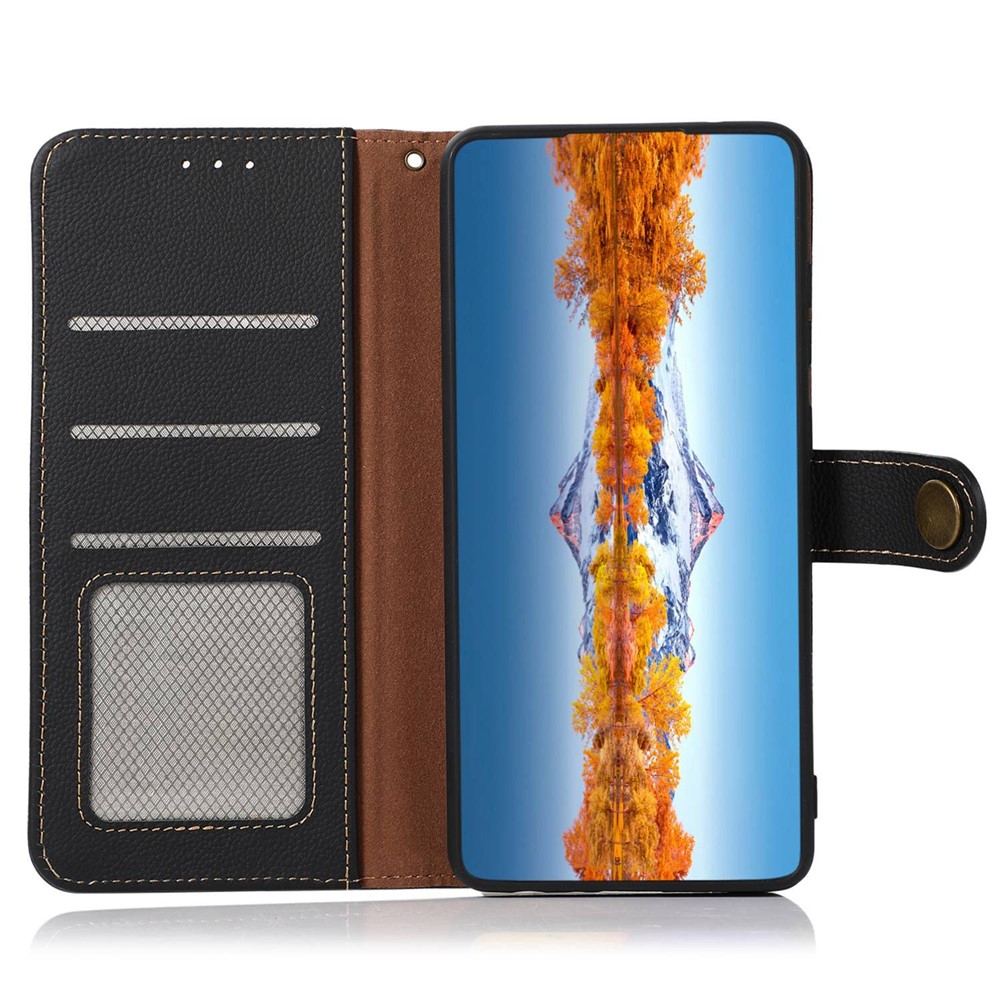 KHAZNEH For Xiaomi Redmi Note 11T Pro 5G Magnetic Genuine Leather Protective Wallet Anti-scratch Flip Phone Case RFID Blocking Shockproof TPU Stand Cover - Black-4