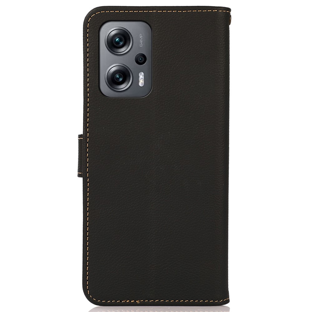 KHAZNEH For Xiaomi Redmi Note 11T Pro 5G Magnetic Genuine Leather Protective Wallet Anti-scratch Flip Phone Case RFID Blocking Shockproof TPU Stand Cover - Black-8