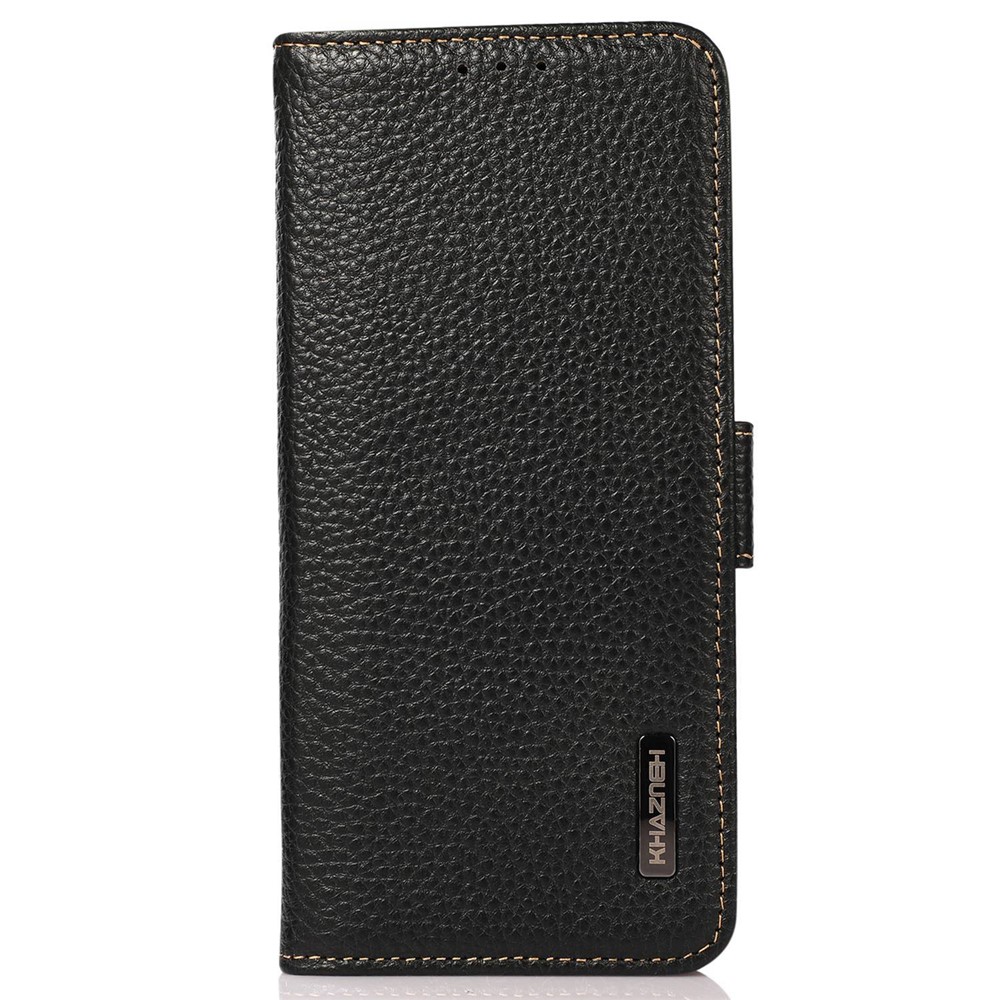 KHAZNEH For Xiaomi Redmi Note 11T Pro 5G Shockproof Litchi Texture Wallet Case Genuine Leather RFID Blocking Magnetic Viewing Stand Protective Cover - Black-7