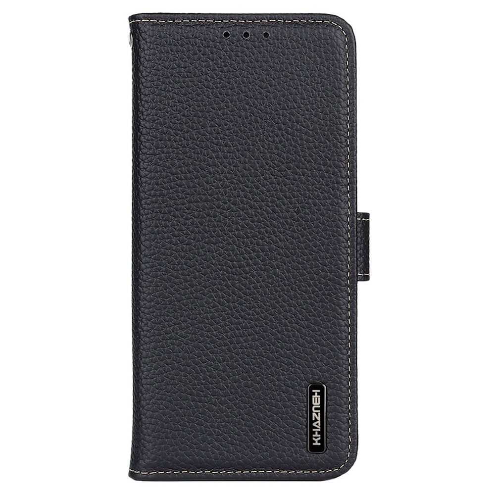 KHAZNEH Phone Case for Xiaomi Redmi Note 11T Pro 5G Shockproof Folio Flip Cover Wallet Litchi Texture Genuine Leather Stand TPU Inner Shell - Black-6
