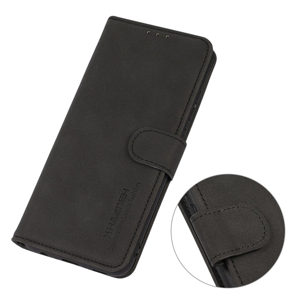 KHAZNEH for Xiaomi Redmi Note 11T Pro 5G Full Covering Textured PU Leather Folio Book Case Stand Anti-fall Flip Wallet Drop-proof Phone Cover - Black-5