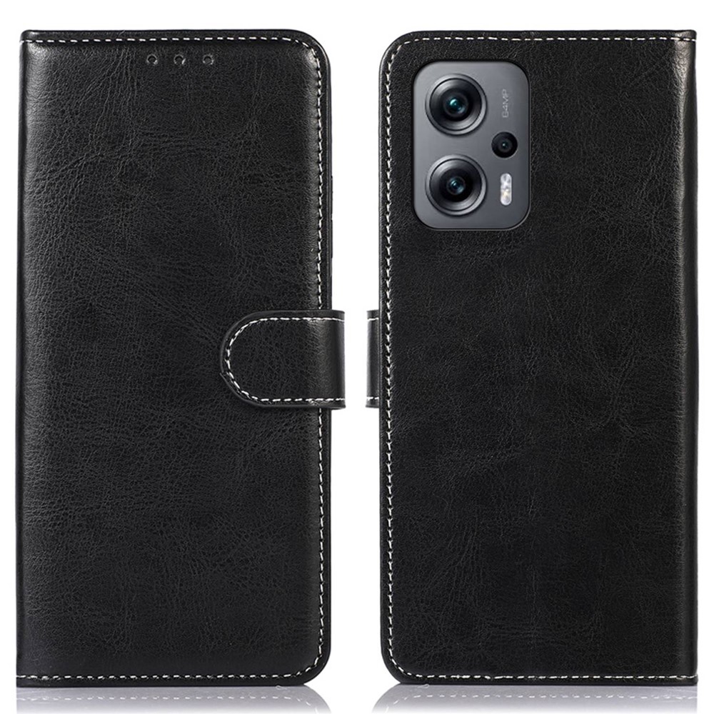 For Xiaomi Redmi Note 11T Pro 5G Anti-fall Crazy Horse Texture PU Leather Wallet Flip Case Magnetic Closure Stand Full Protection Cover - Black-1