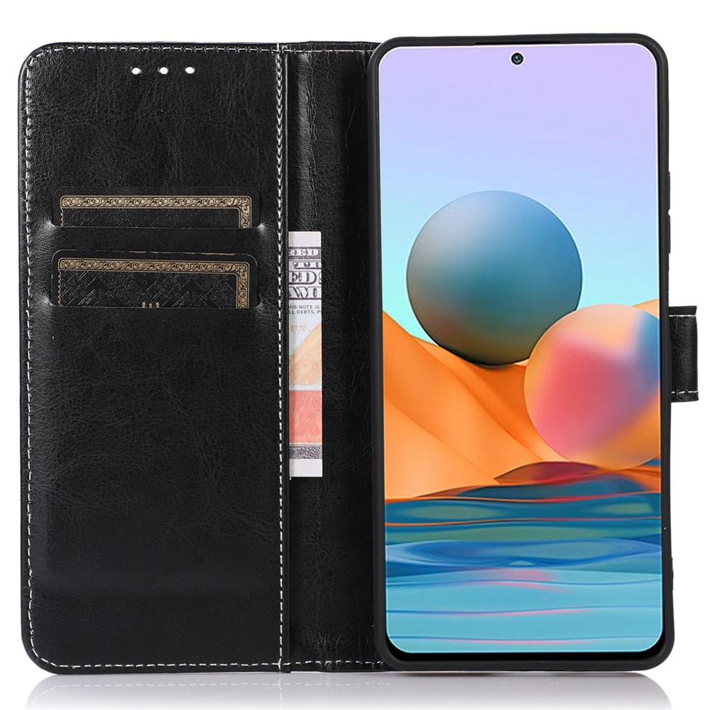 For Xiaomi Redmi Note 11T Pro 5G Anti-fall Crazy Horse Texture PU Leather Wallet Flip Case Magnetic Closure Stand Full Protection Cover - Black-2