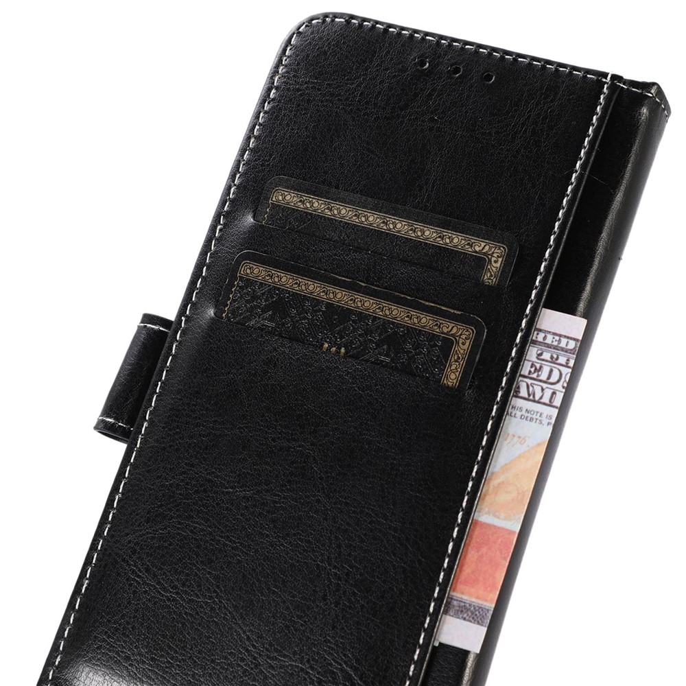 For Xiaomi Redmi Note 11T Pro 5G Anti-fall Crazy Horse Texture PU Leather Wallet Flip Case Magnetic Closure Stand Full Protection Cover - Black-4