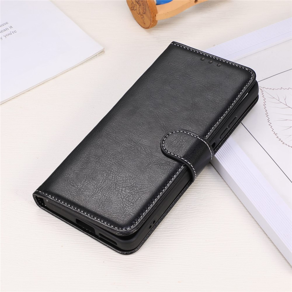 For Xiaomi Redmi Note 11T Pro 5G Anti-fall Crazy Horse Texture PU Leather Wallet Flip Case Magnetic Closure Stand Full Protection Cover - Black-6