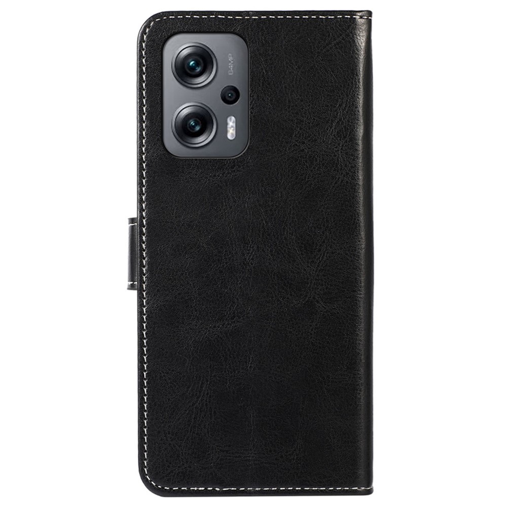 For Xiaomi Redmi Note 11T Pro 5G Anti-fall Crazy Horse Texture PU Leather Wallet Flip Case Magnetic Closure Stand Full Protection Cover - Black-8