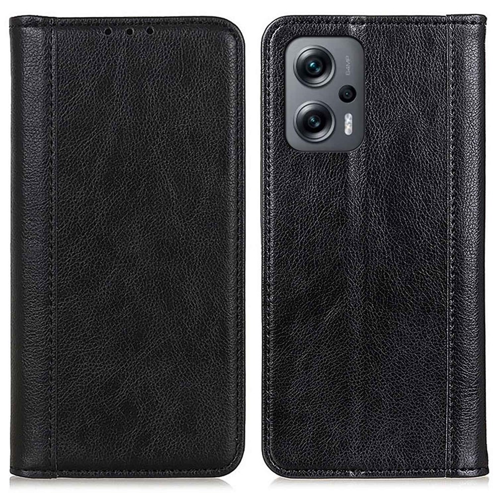 For Xiaomi Redmi Note 11T Pro 5G Anti-fall Litchi Texture Wallet Flip Case Split Leather Magnetic Closure Shockproof Folio Cover Stand - Black-1