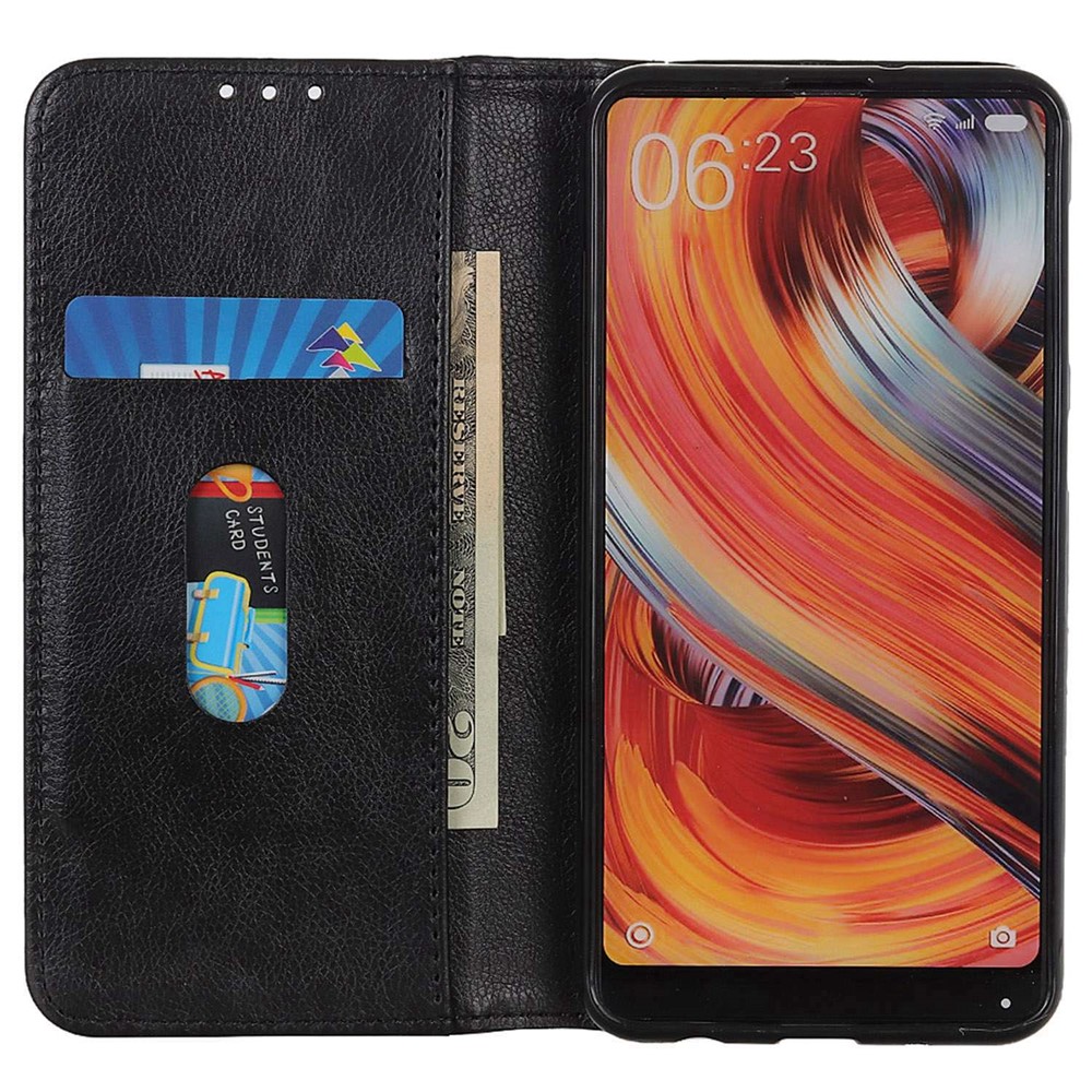 For Xiaomi Redmi Note 11T Pro 5G Anti-fall Litchi Texture Wallet Flip Case Split Leather Magnetic Closure Shockproof Folio Cover Stand - Black-2