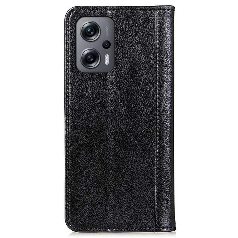 For Xiaomi Redmi Note 11T Pro 5G Anti-fall Litchi Texture Wallet Flip Case Split Leather Magnetic Closure Shockproof Folio Cover Stand - Black-8