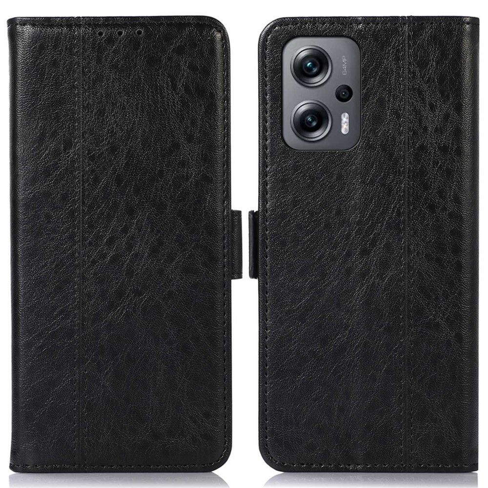 For Xiaomi Redmi Note 11T Pro 5G Crazy Horse Texture PU Leather Stand Wallet Case Dual Magnetic Clasp Folio Flip Phone Cover - Black-1
