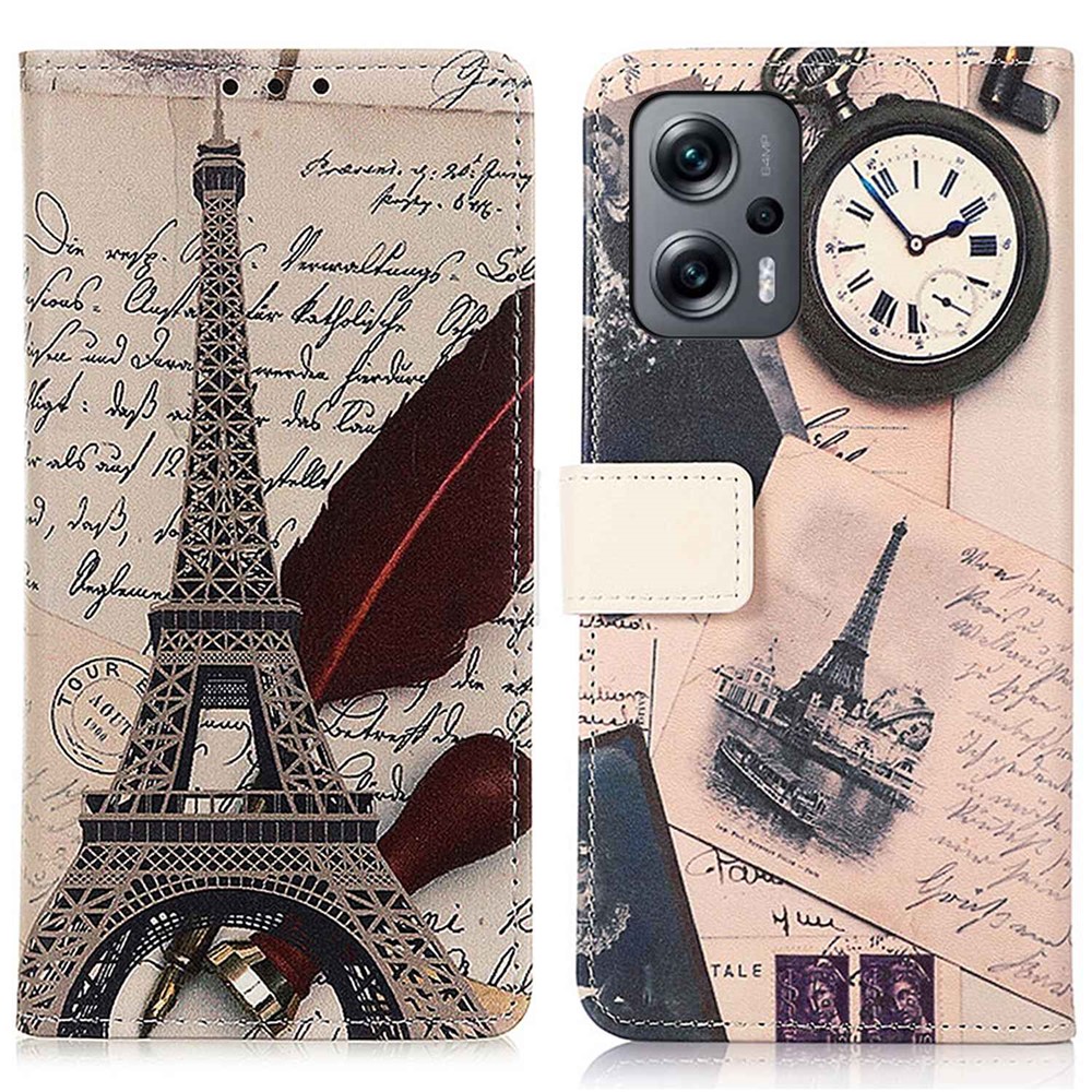 For Xiaomi Redmi Note 11T Pro 5G Foldable Stand Design Phone Case Leather Wallet Pattern Printing Protector - Tower and Feather-1