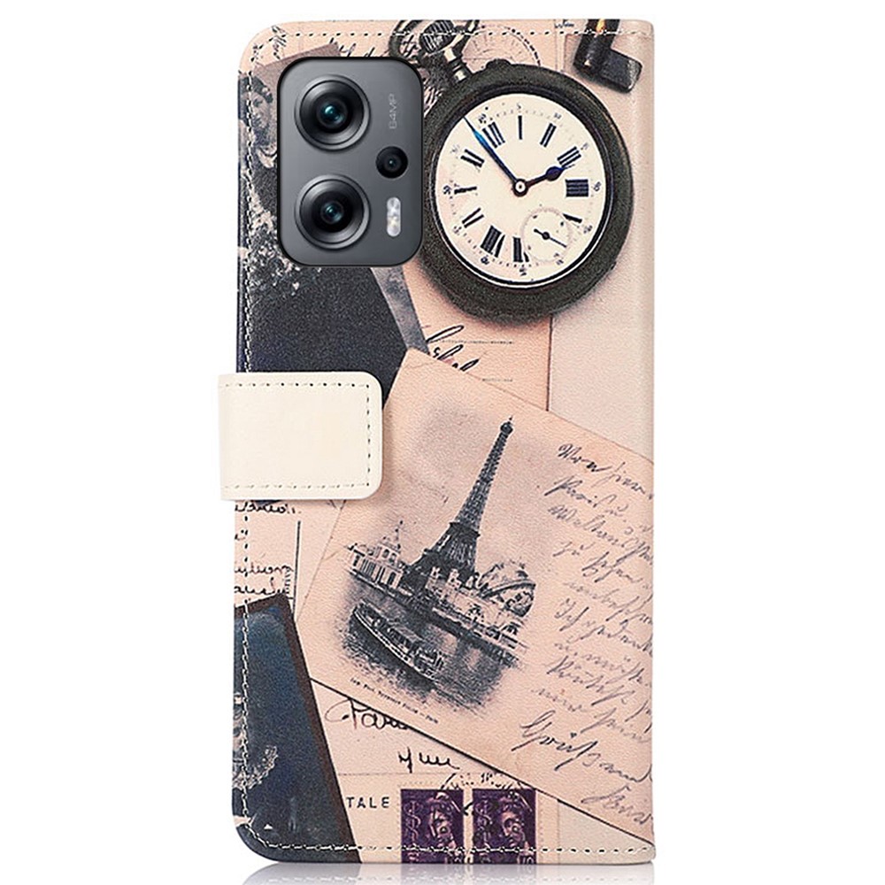 For Xiaomi Redmi Note 11T Pro 5G Foldable Stand Design Phone Case Leather Wallet Pattern Printing Protector - Tower and Feather-6