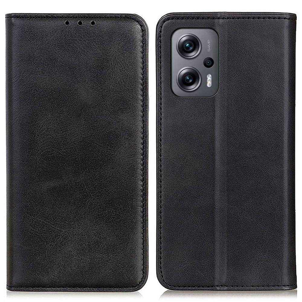 For Xiaomi Redmi Note 11T Pro 5G Drop-proof Split Leather Full Protective Folio Case Stand Hidden Magnetic Adsorption Flip Wallet Cover - Black-1