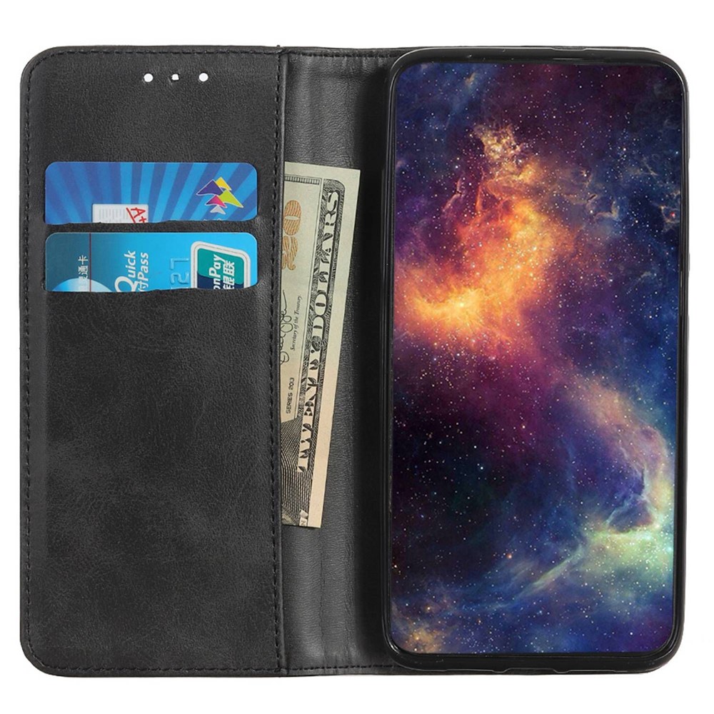 For Xiaomi Redmi Note 11T Pro 5G Drop-proof Split Leather Full Protective Folio Case Stand Hidden Magnetic Adsorption Flip Wallet Cover - Black-2