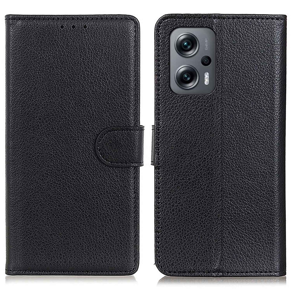 For Xiaomi Redmi Note 11T Pro 5G Litchi Texture Wallet Flip Case Full Protection PU Leather Stand Shockproof TPU Protective Shell - Black-1