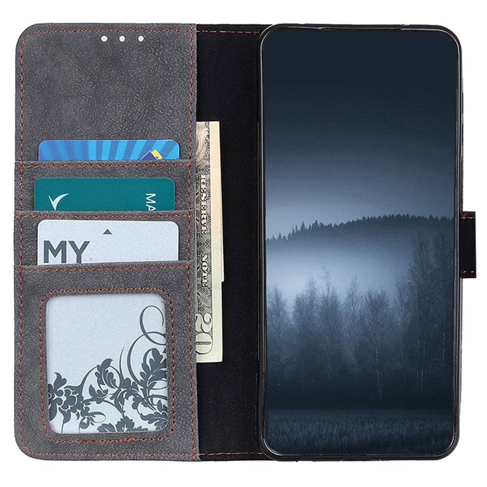 KHAZHEN For Xiaomi Redmi Note 11T Pro 5G Retro Texture Split Leather Stand Flip Folio Case Stitching Line Magnetic Protect Wallet Phone Cover - Black-2