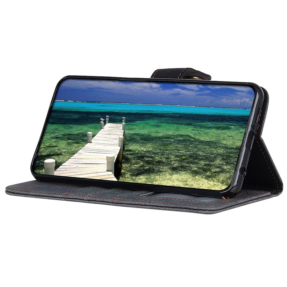 KHAZHEN For Xiaomi Redmi Note 11T Pro 5G Retro Texture Split Leather Stand Flip Folio Case Stitching Line Magnetic Protect Wallet Phone Cover - Black-3