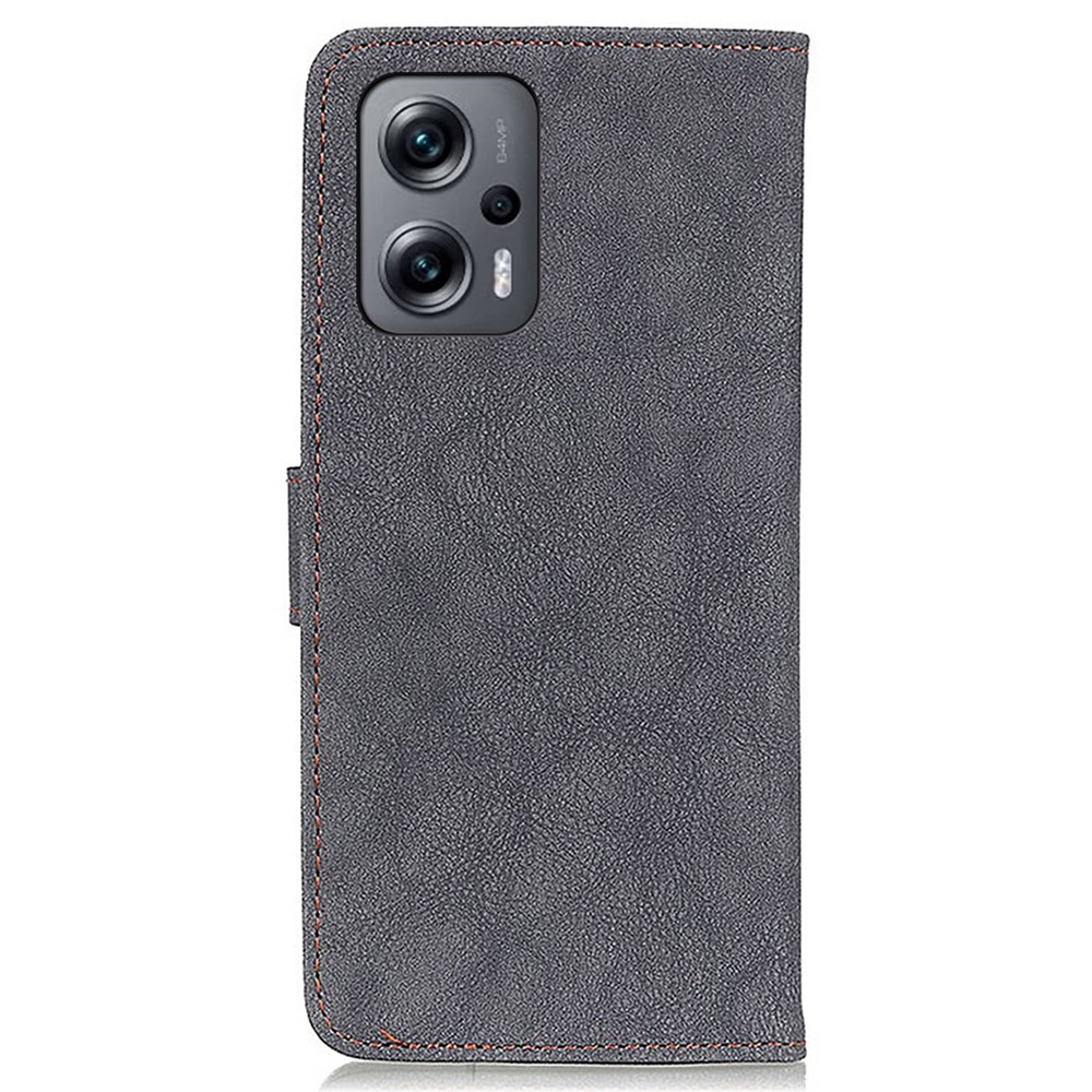 KHAZHEN For Xiaomi Redmi Note 11T Pro 5G Retro Texture Split Leather Stand Flip Folio Case Stitching Line Magnetic Protect Wallet Phone Cover - Black-8
