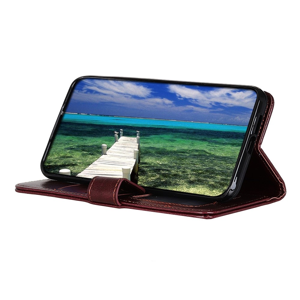 For Xiaomi Redmi Note 11T Pro 5G Shockproof Phone Flip Case Crazy Horse Texture PU Leather Phone Wallet Cover Viewing Stand Scratch-resistant Shell - Brown-3