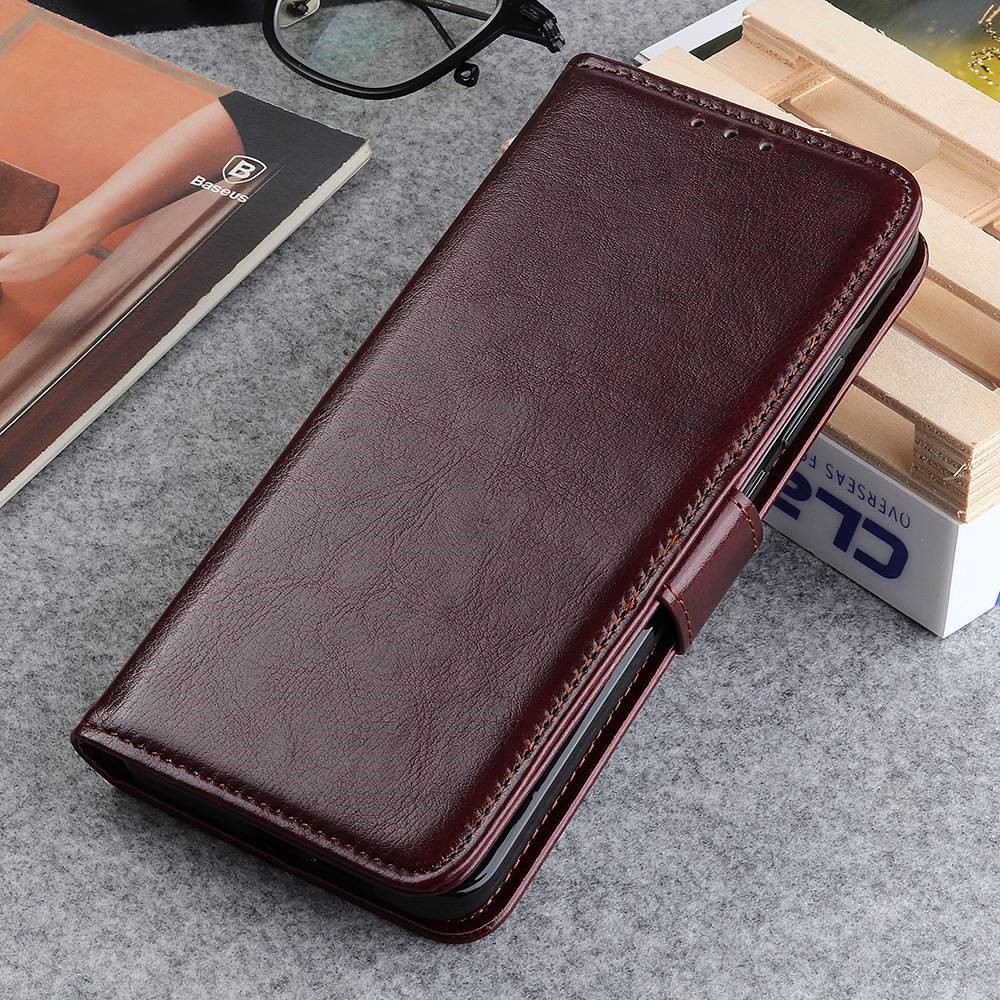 For Xiaomi Redmi Note 11T Pro 5G Shockproof Phone Flip Case Crazy Horse Texture PU Leather Phone Wallet Cover Viewing Stand Scratch-resistant Shell - Brown-5