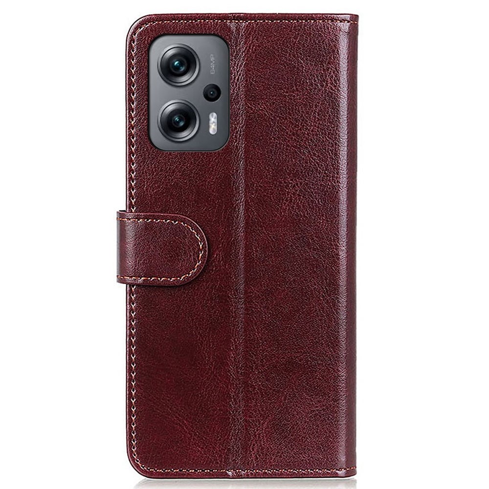 For Xiaomi Redmi Note 11T Pro 5G Shockproof Phone Flip Case Crazy Horse Texture PU Leather Phone Wallet Cover Viewing Stand Scratch-resistant Shell - Brown-7